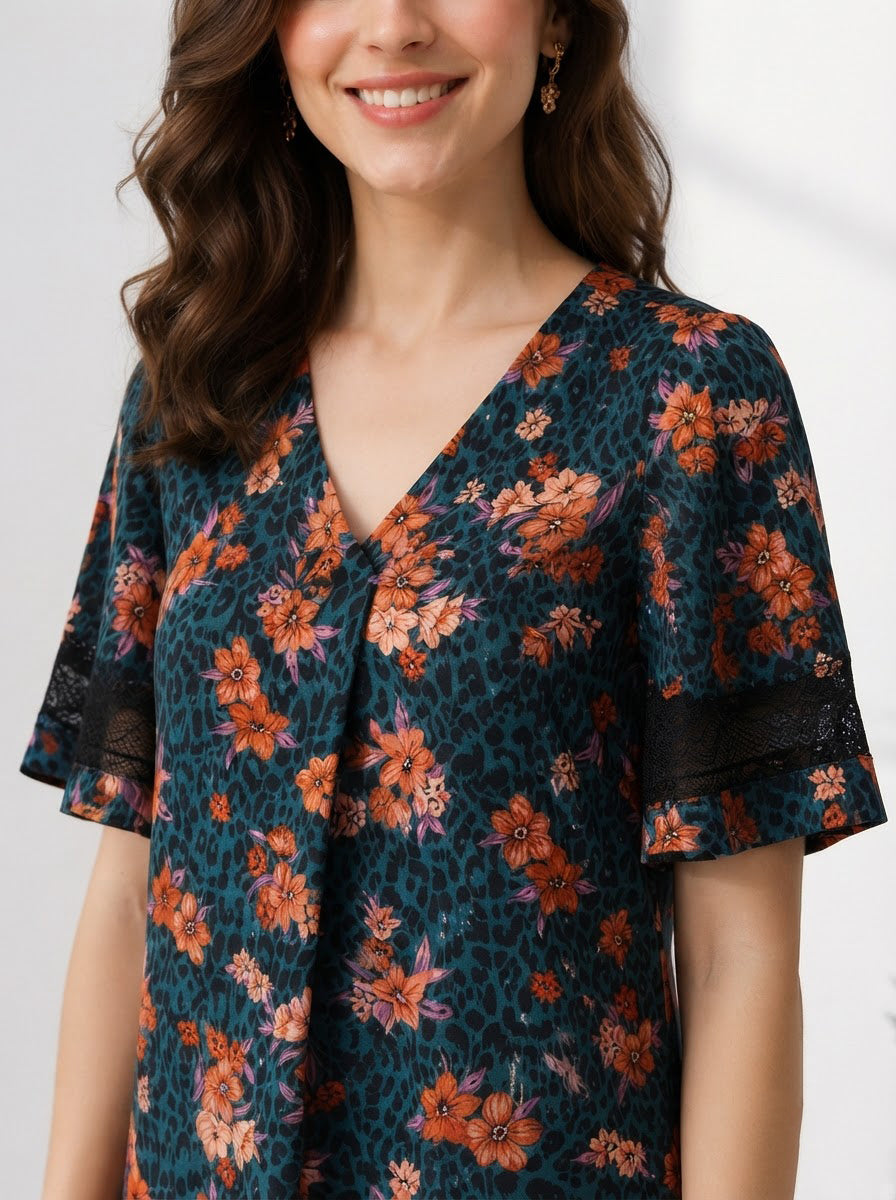 Women Blue Floral Dress Oxolloxo