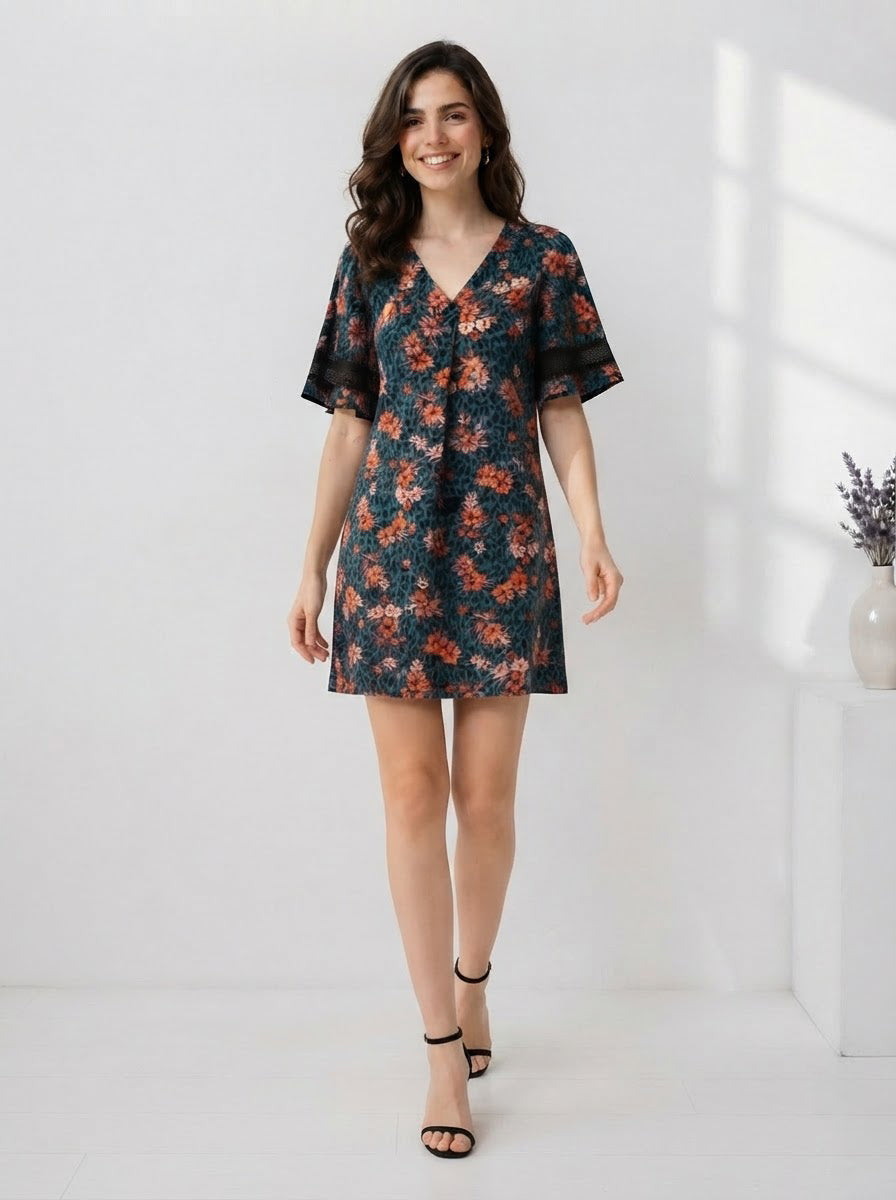 Women Blue Floral Dress Oxolloxo