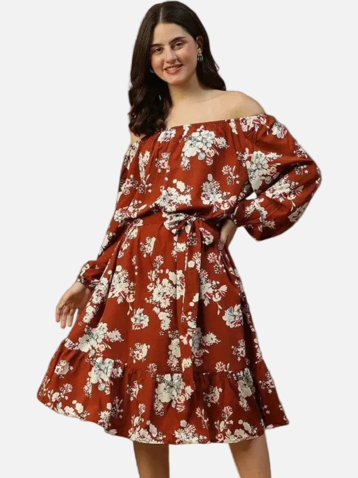 Rust Floral Print Dress