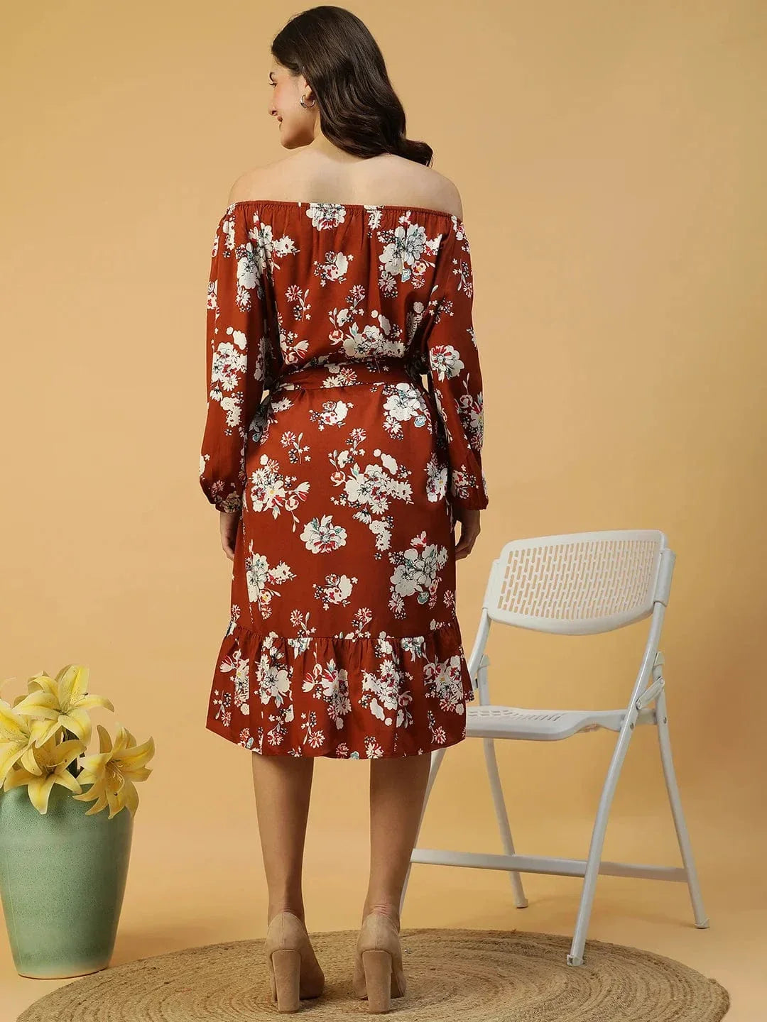 Rust Floral Print Dress