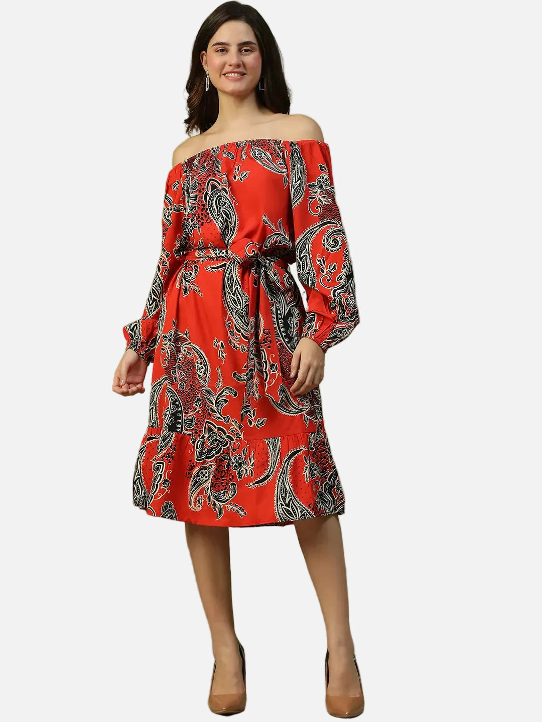 Red Floral Print Dress