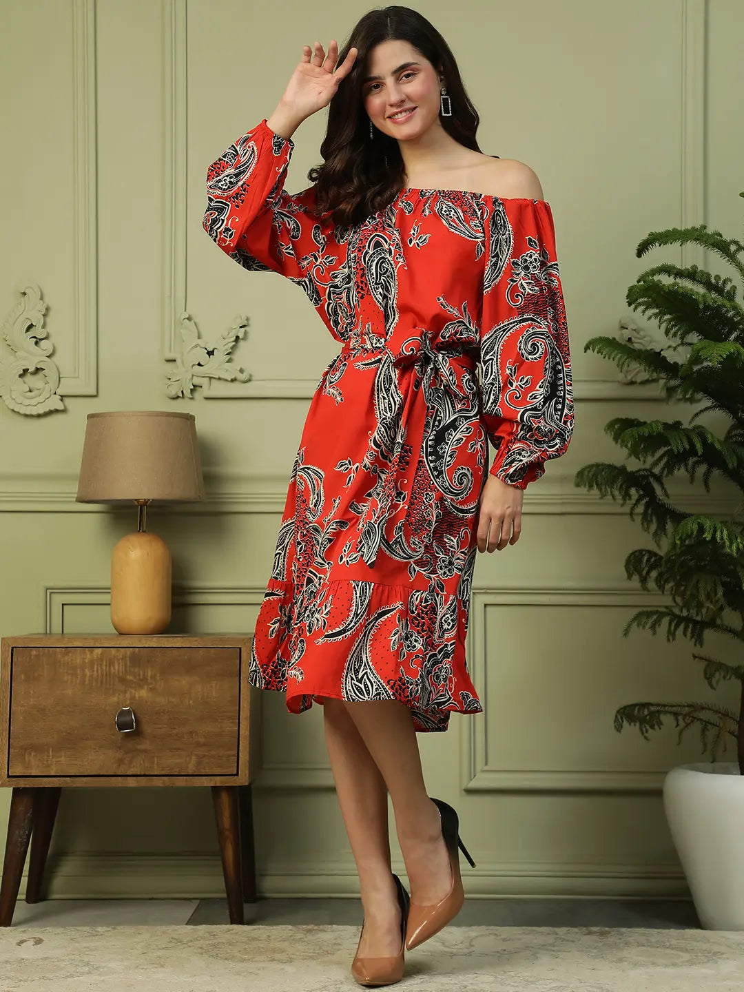 Red Floral Print Dress
