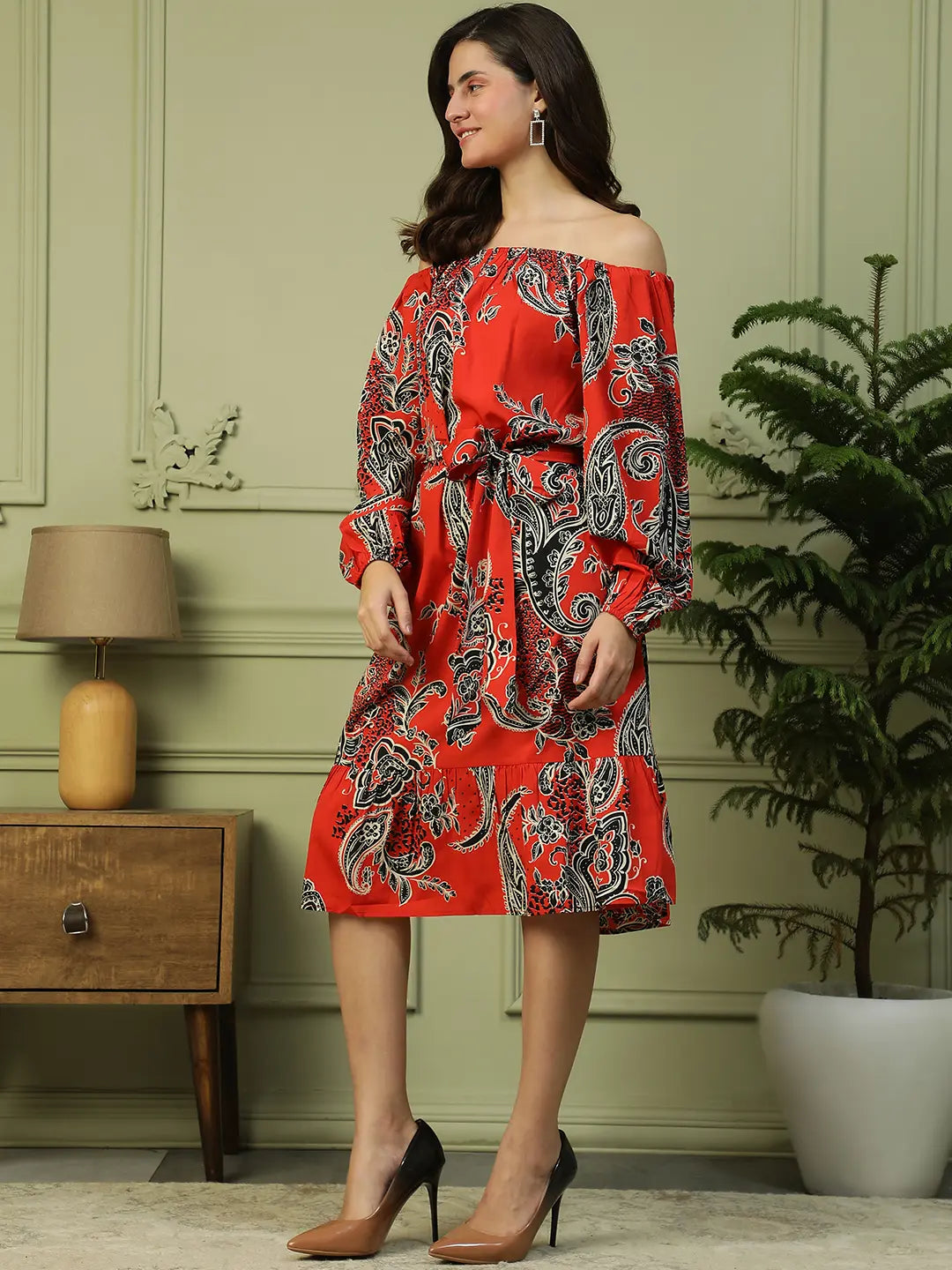 Red Floral Print Dress