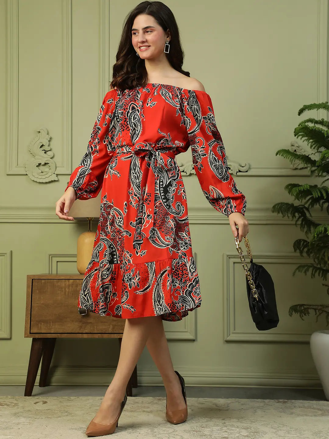 Red Floral Print Dress
