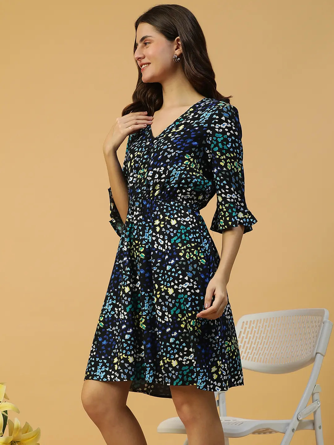 Blue Floral Print Cotton Dress