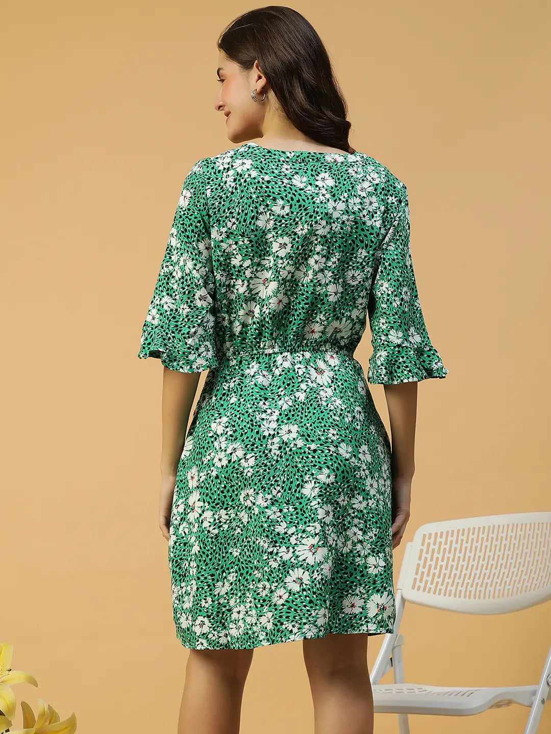 Green Floral Print Cotton Dress