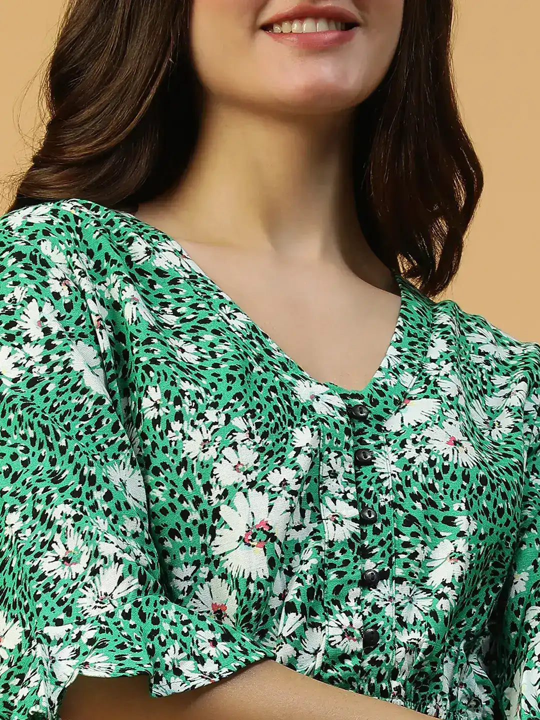 Green Floral Print Cotton Dress