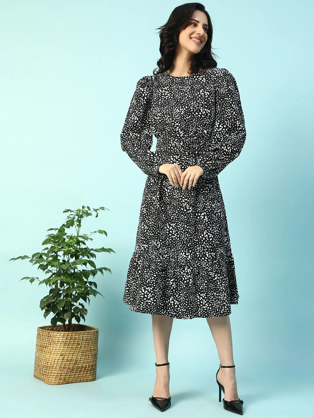 Black Floral Print Dress