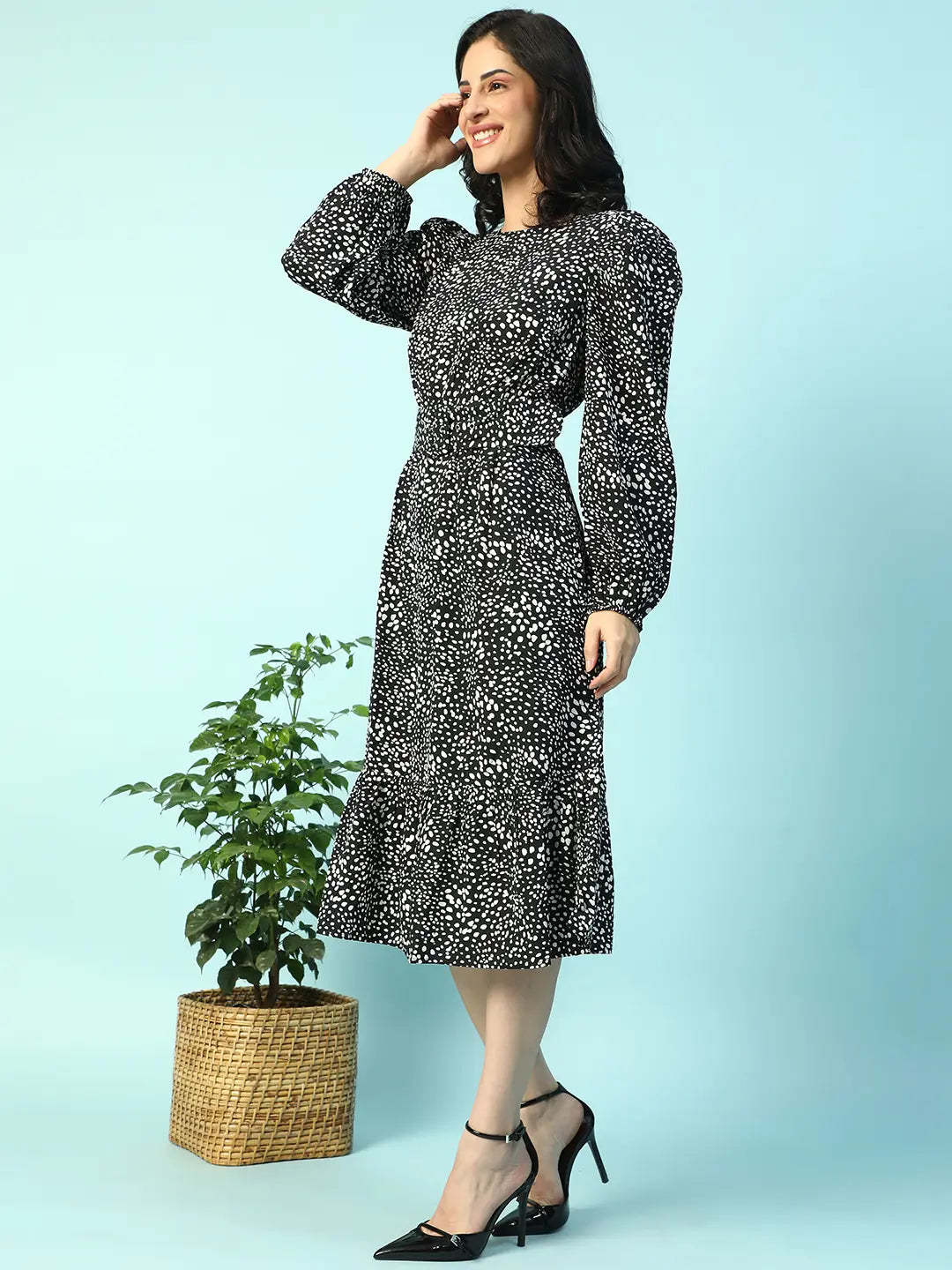 Black Floral Print Dress