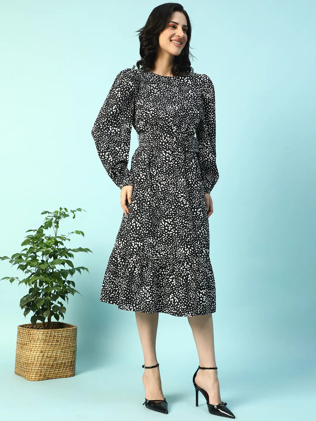 Black Floral Print Dress