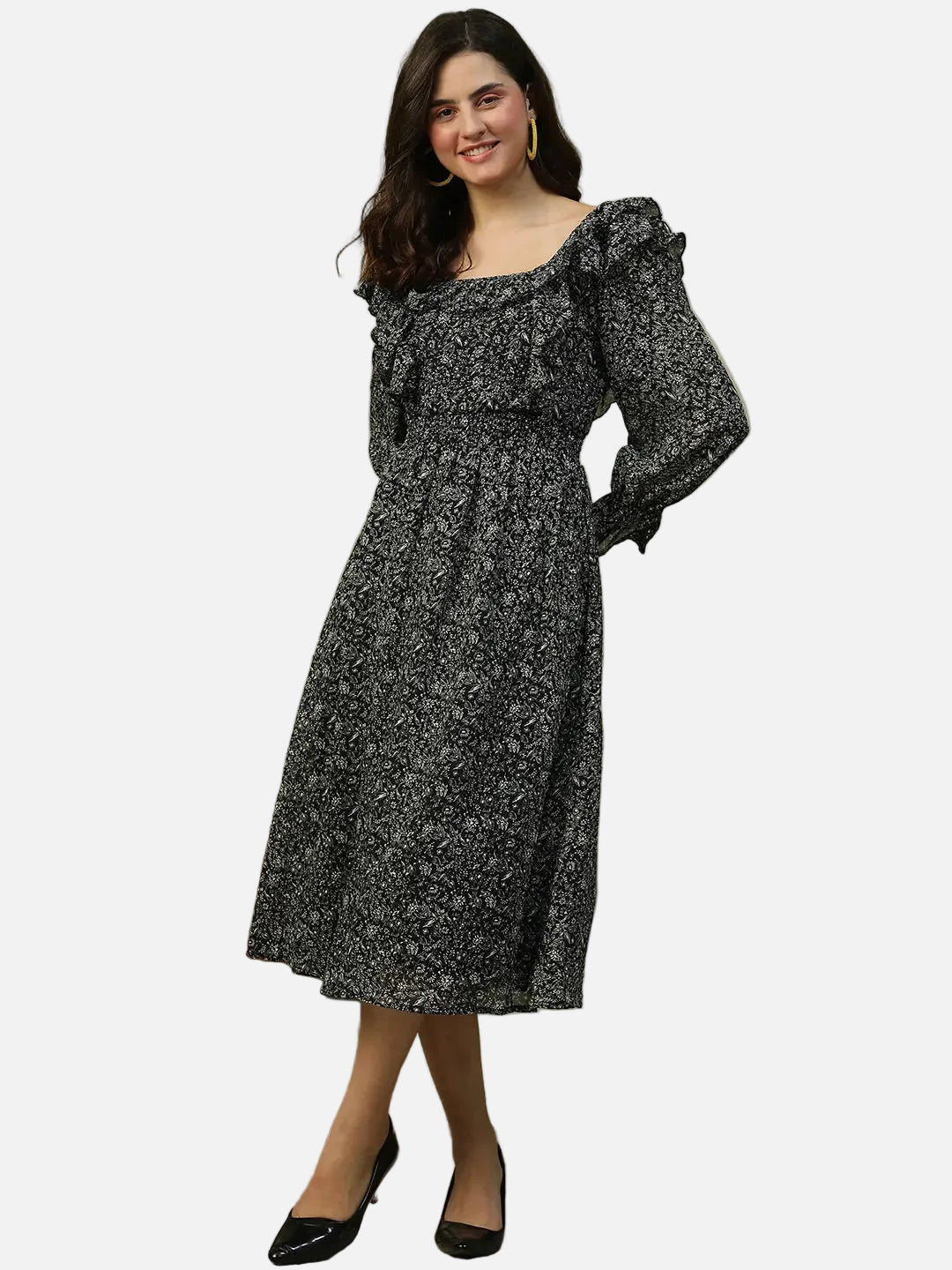 Black Floral Print Dress