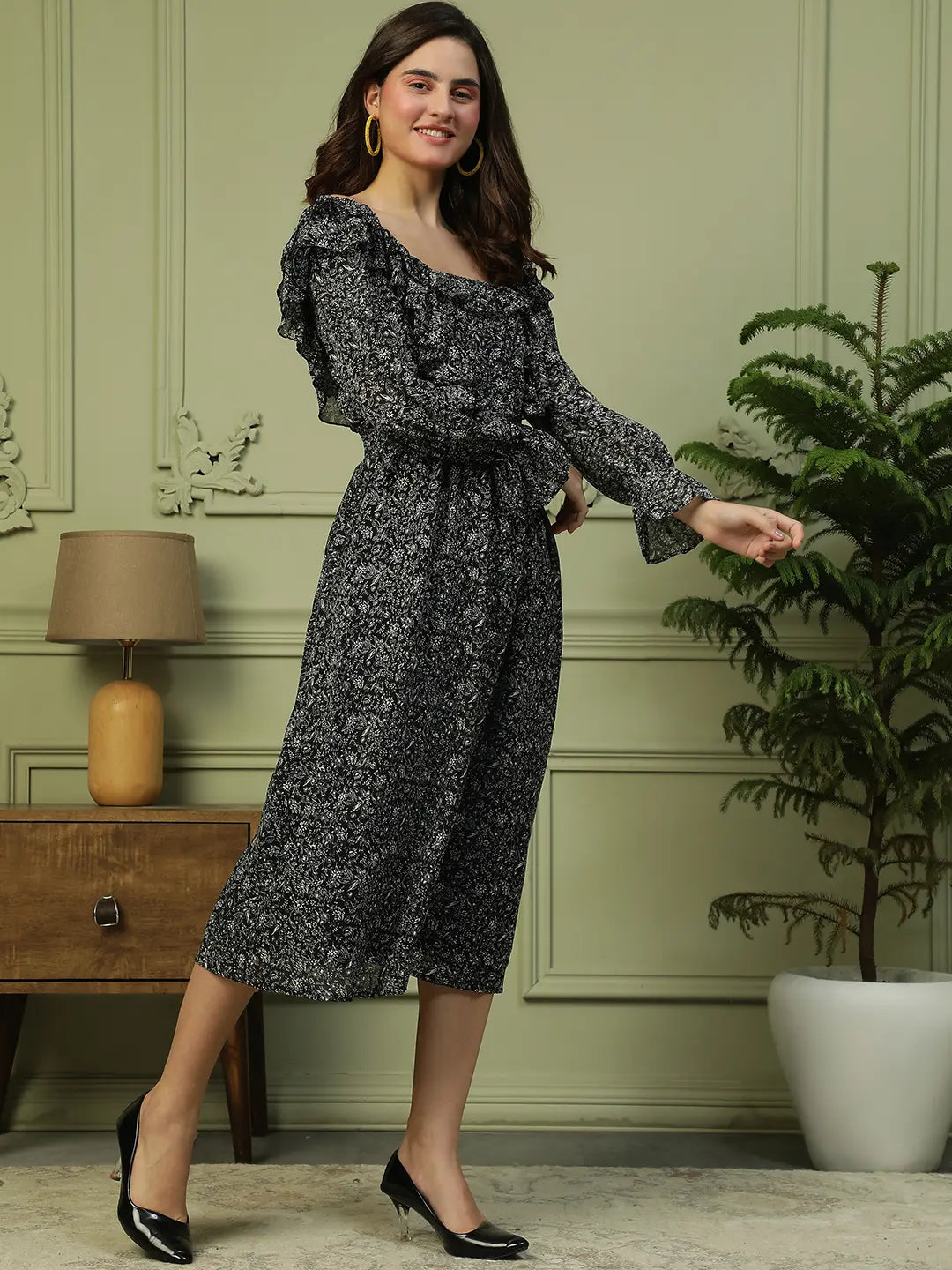 Black Floral Print Dress