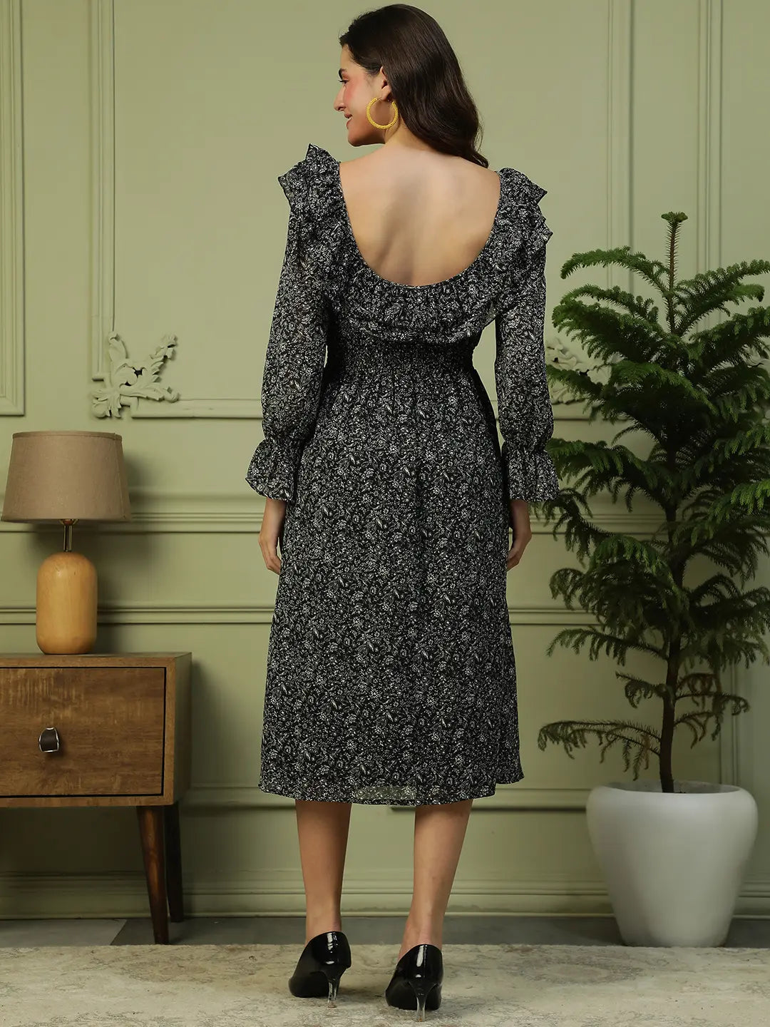 Black Floral Print Dress