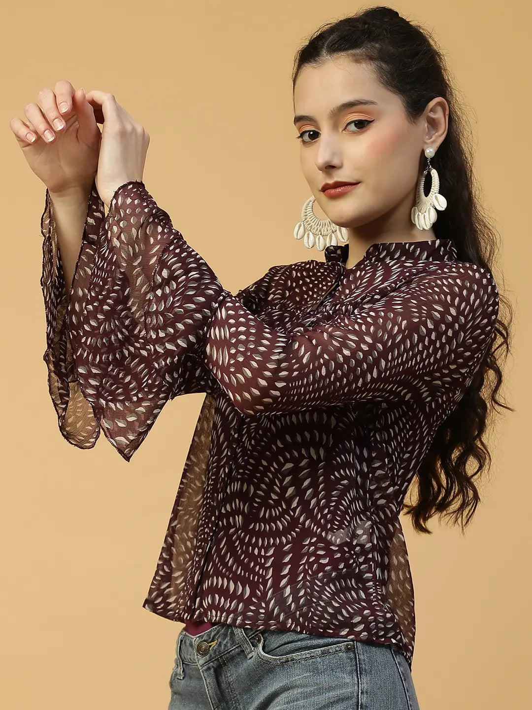 Women Maroon Printed Shirt