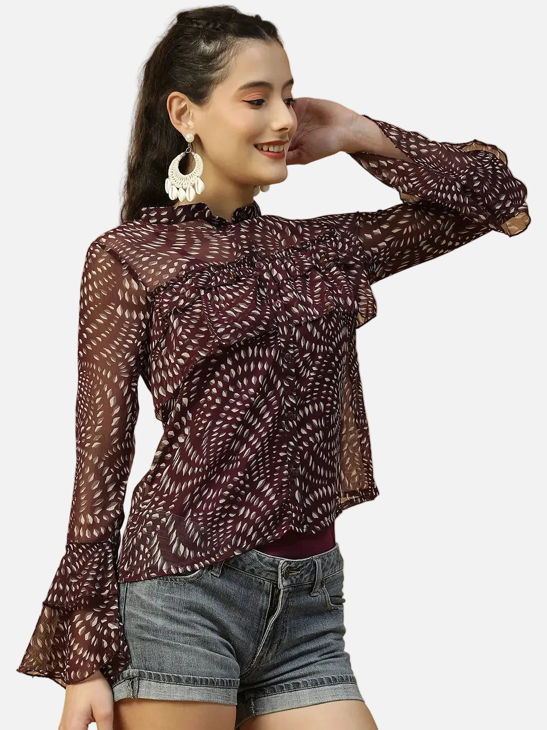 Women Maroon Printed Shirt