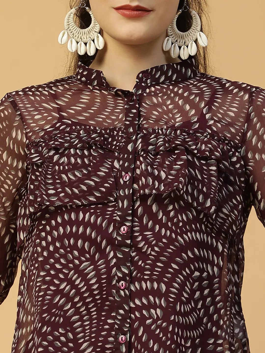 Women Maroon Printed Shirt