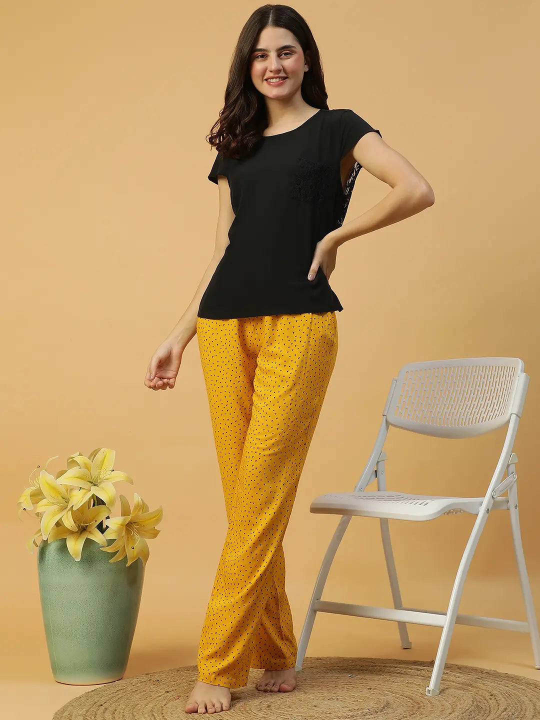 Yellow Printed Nightwear Pajama