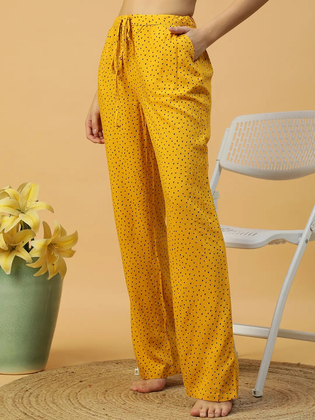 Yellow Printed Nightwear Pajama