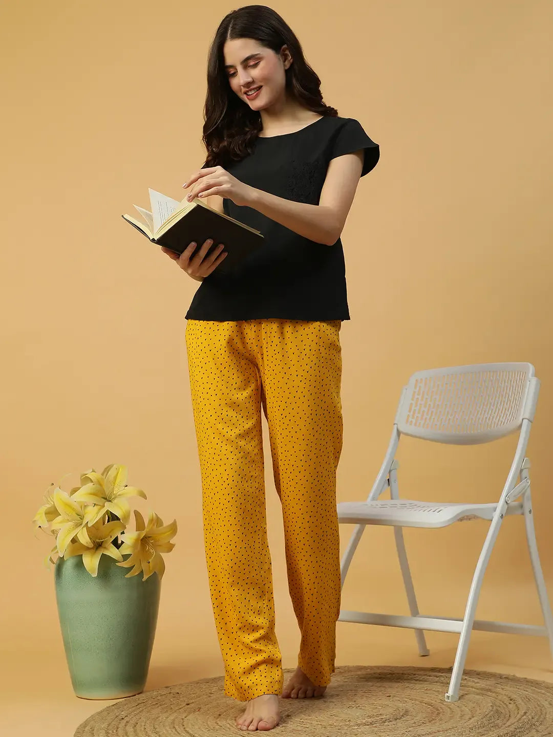 Yellow Printed Nightwear Pajama