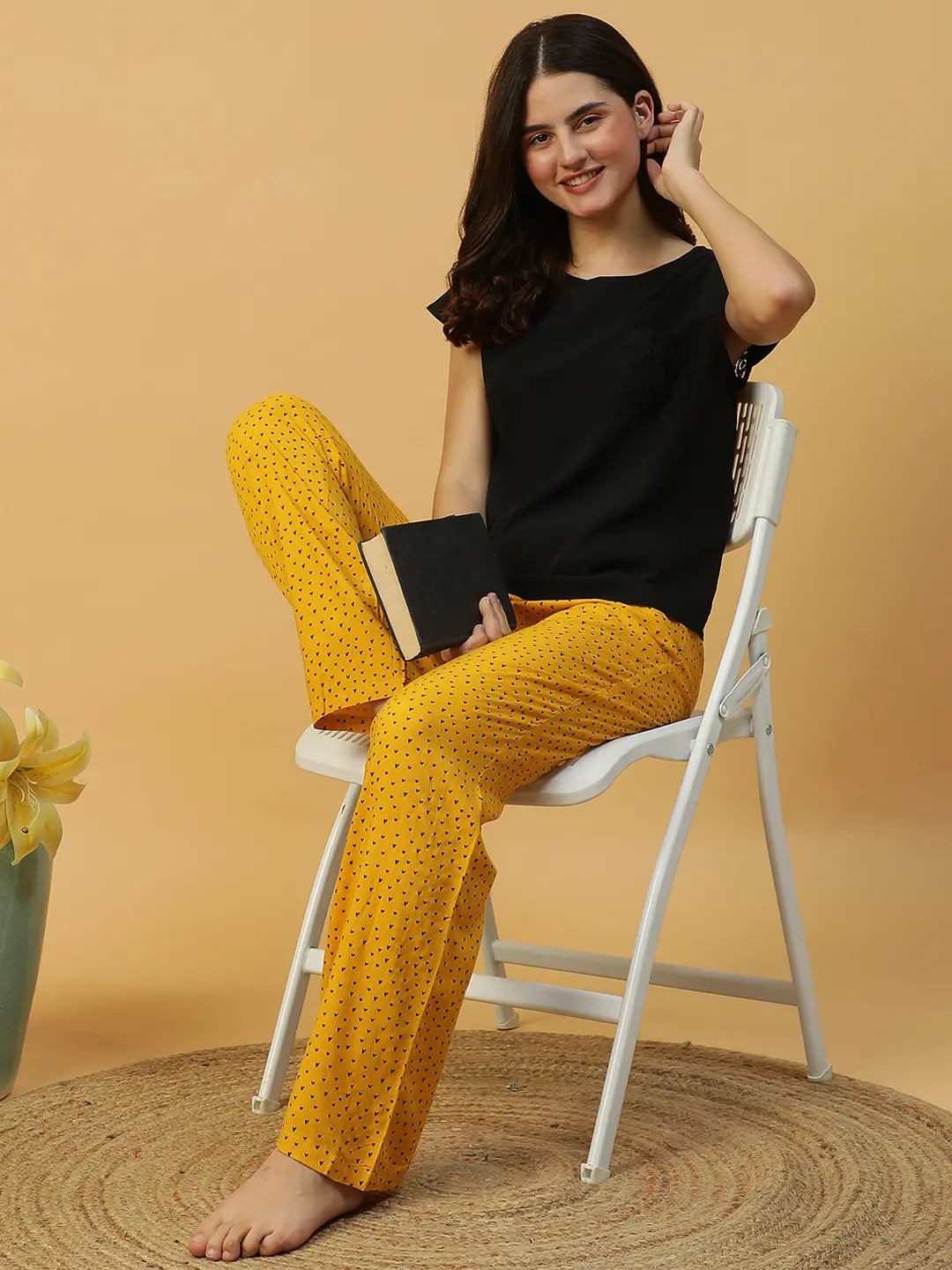 Yellow Printed Nightwear Pajama