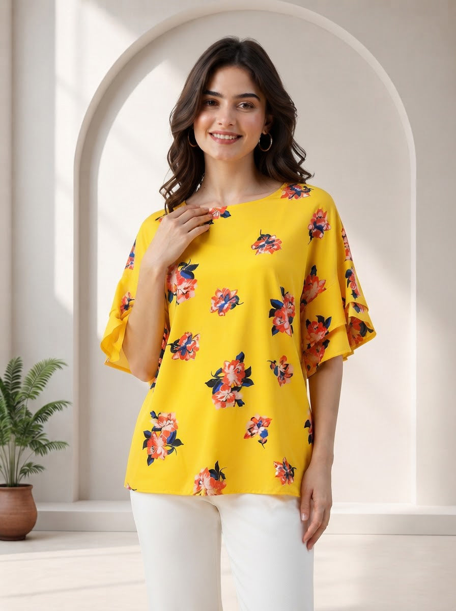 Yellow Floral Print Top