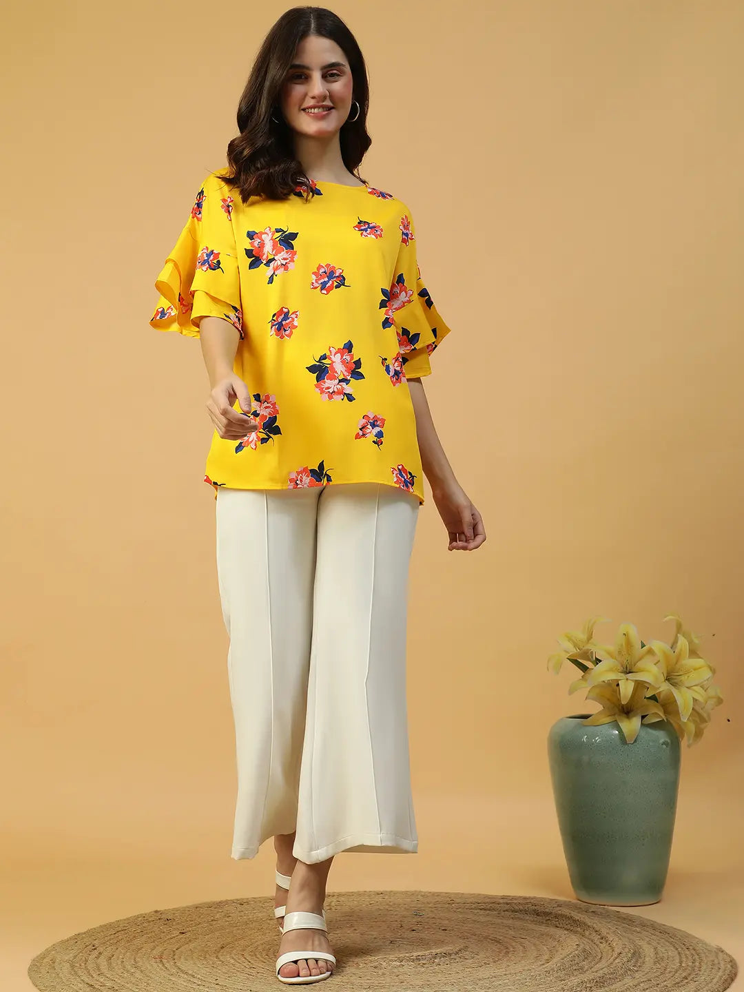 Yellow Floral Print Top