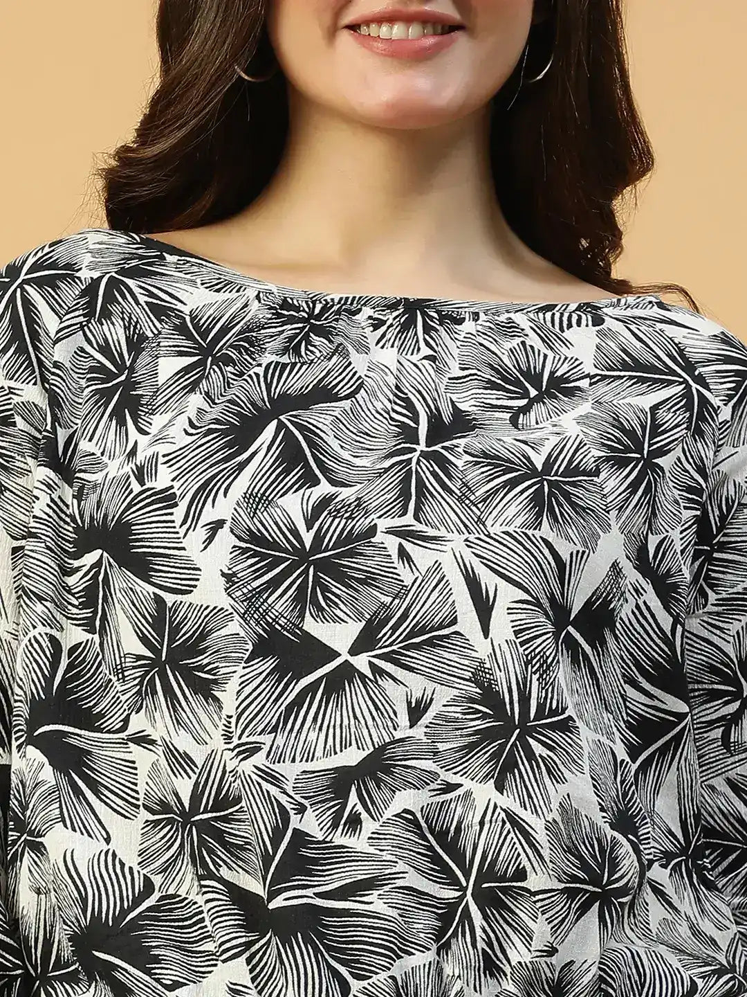 Black Floral Print Top