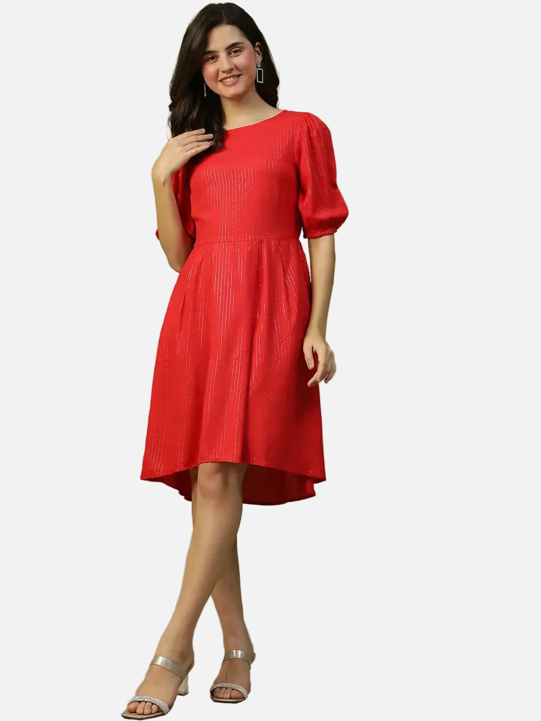 Red Glittery Stripe Cotton Dress