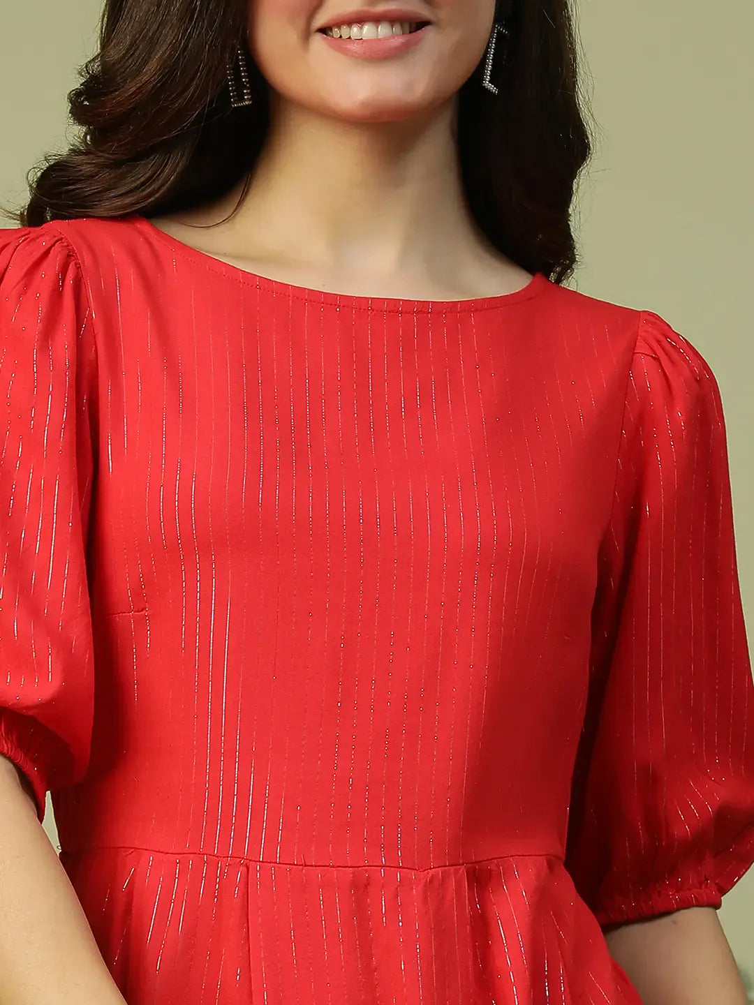 Red Glittery Stripe Cotton Dress