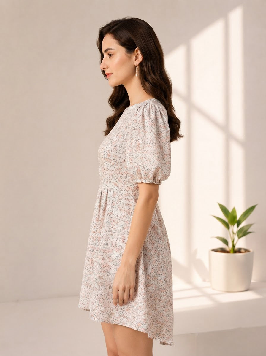 Women White Floral Print Cotton Dress Oxolloxo
