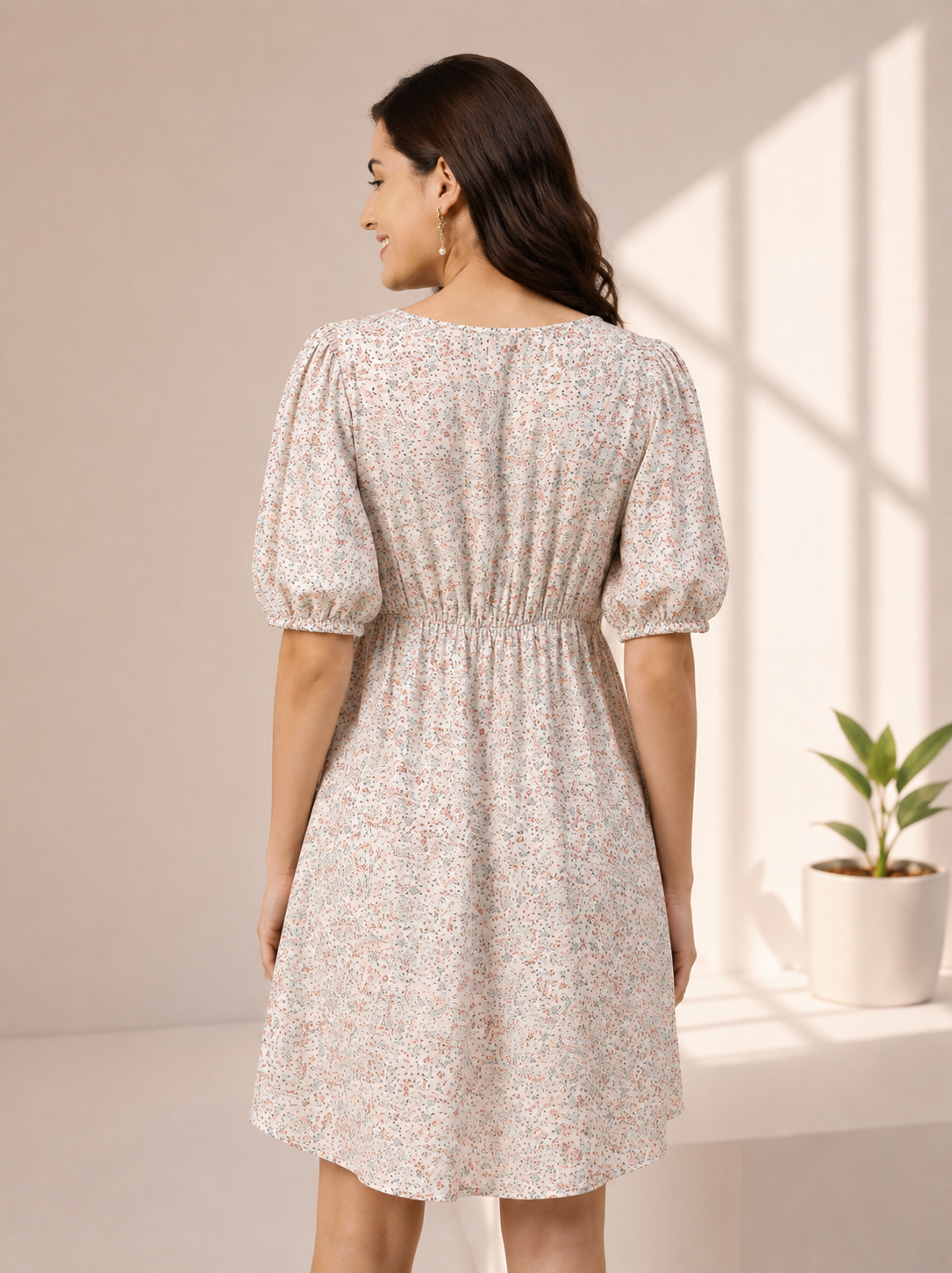 Women White Floral Print Cotton Dress Oxolloxo