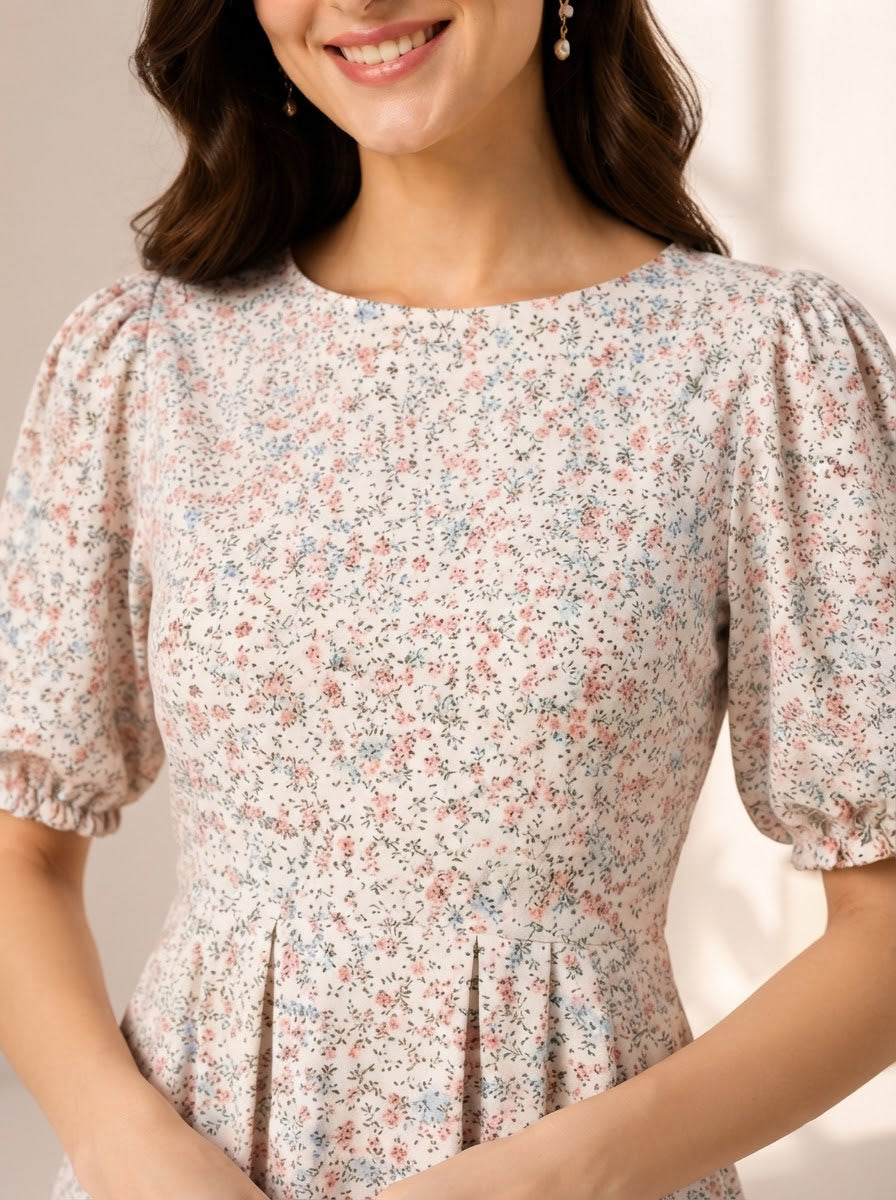Women White Floral Print Cotton Dress Oxolloxo