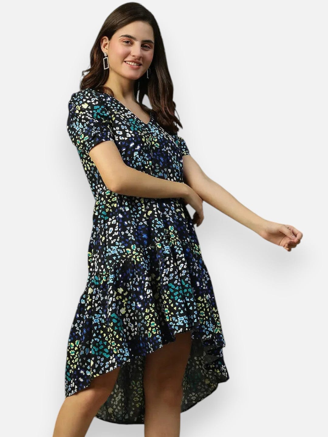 Blue Floral Print Cotton Dress