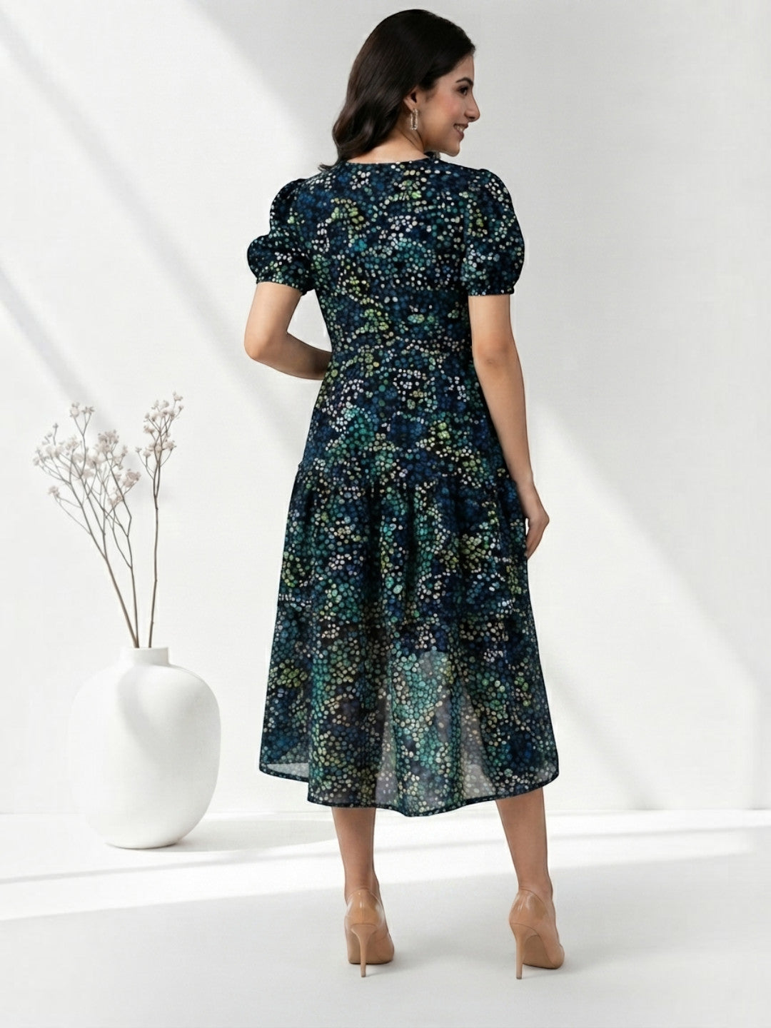 blue floral dress high low