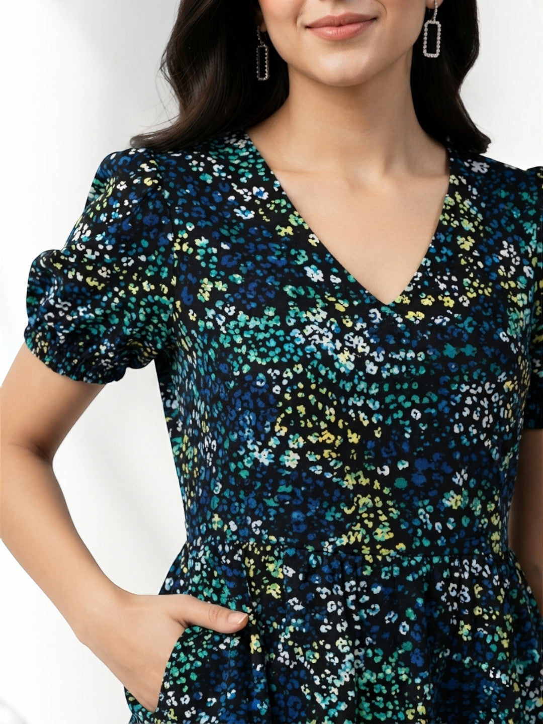 blue floral dress high low