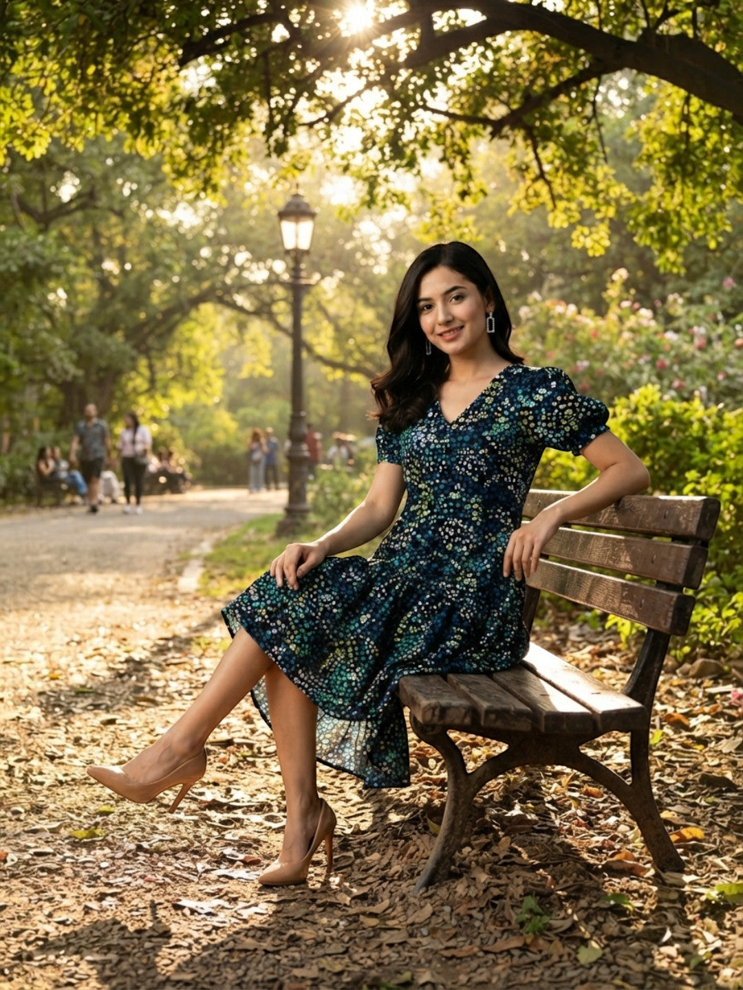 blue floral dress high low