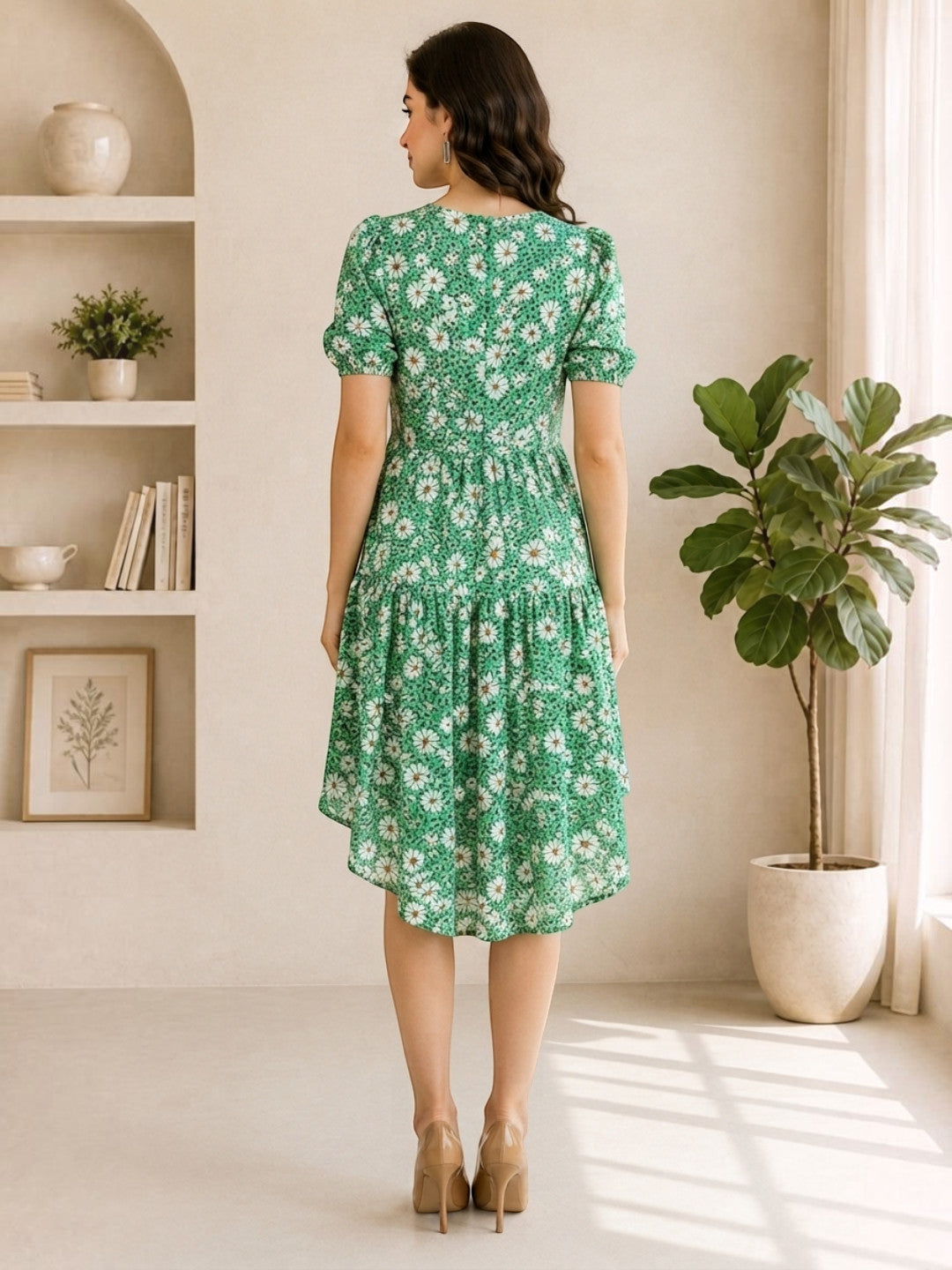 green floral dress high low