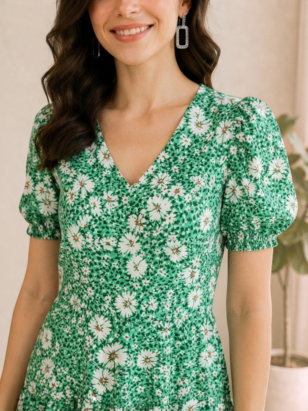 green floral dress high low