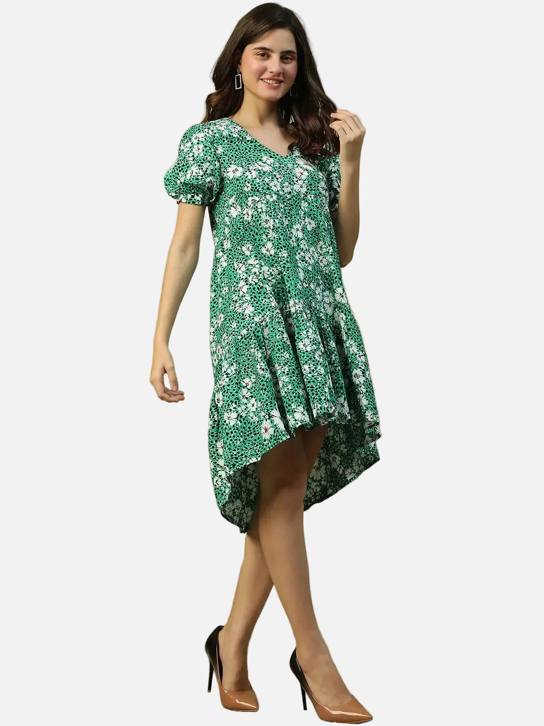 Green Floral Print Cotton Dress