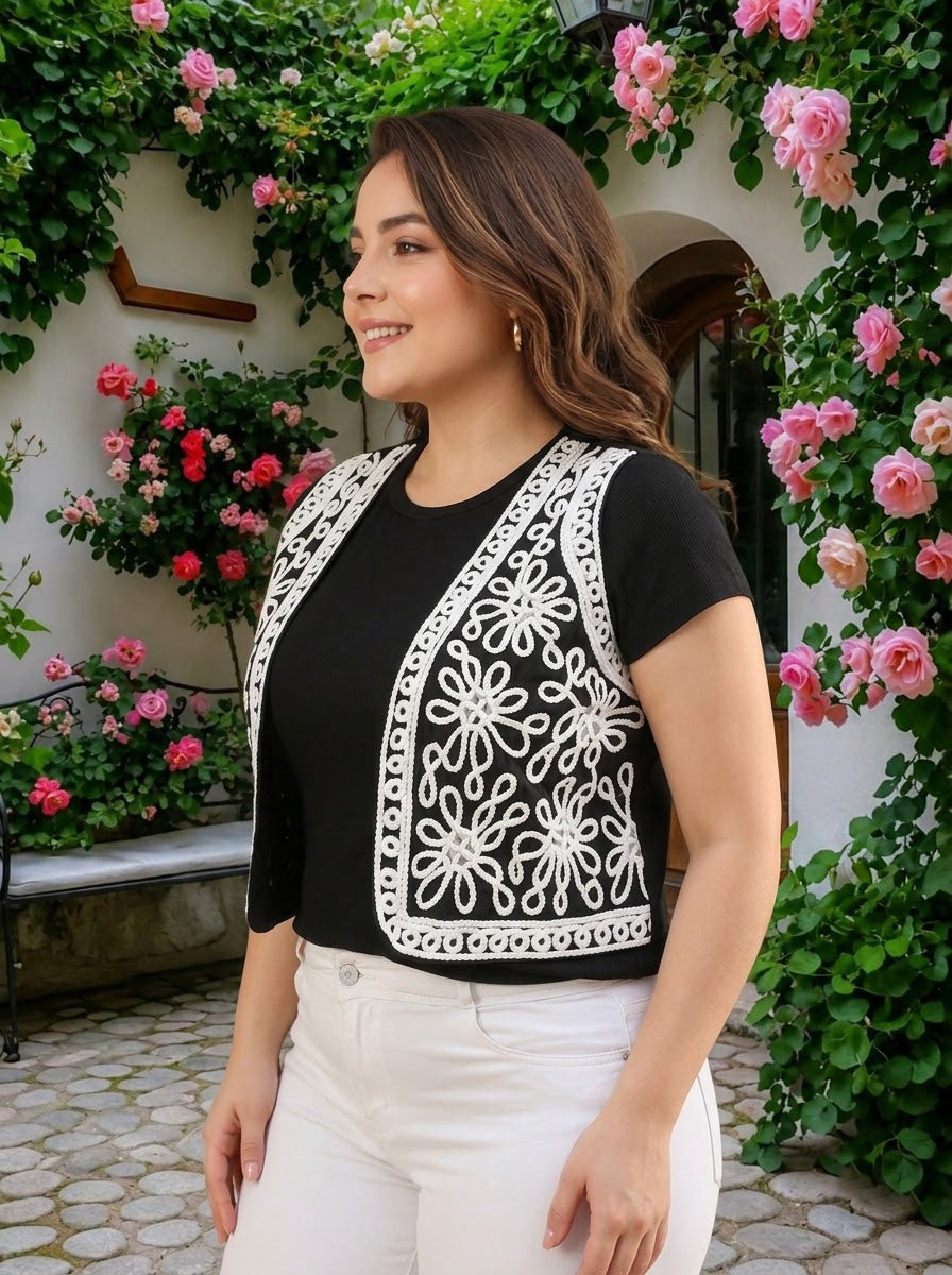 Plus Size Black Cotton Shrug