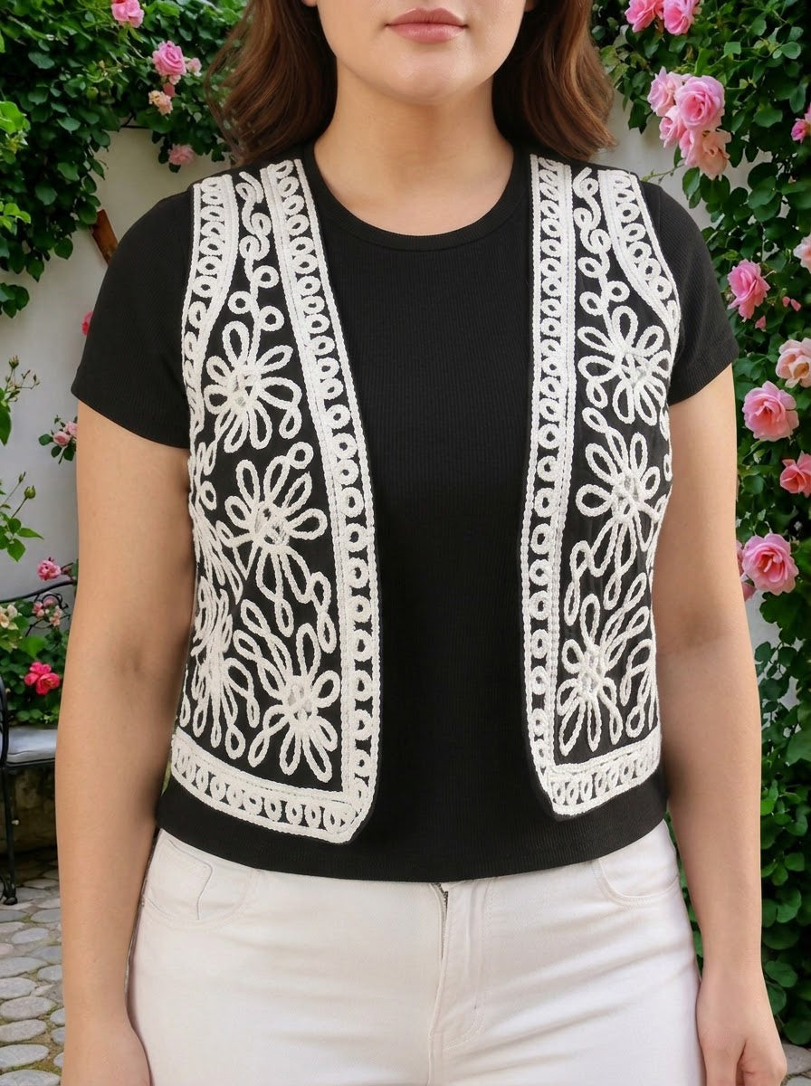 Plus Size Black Cotton Shrug