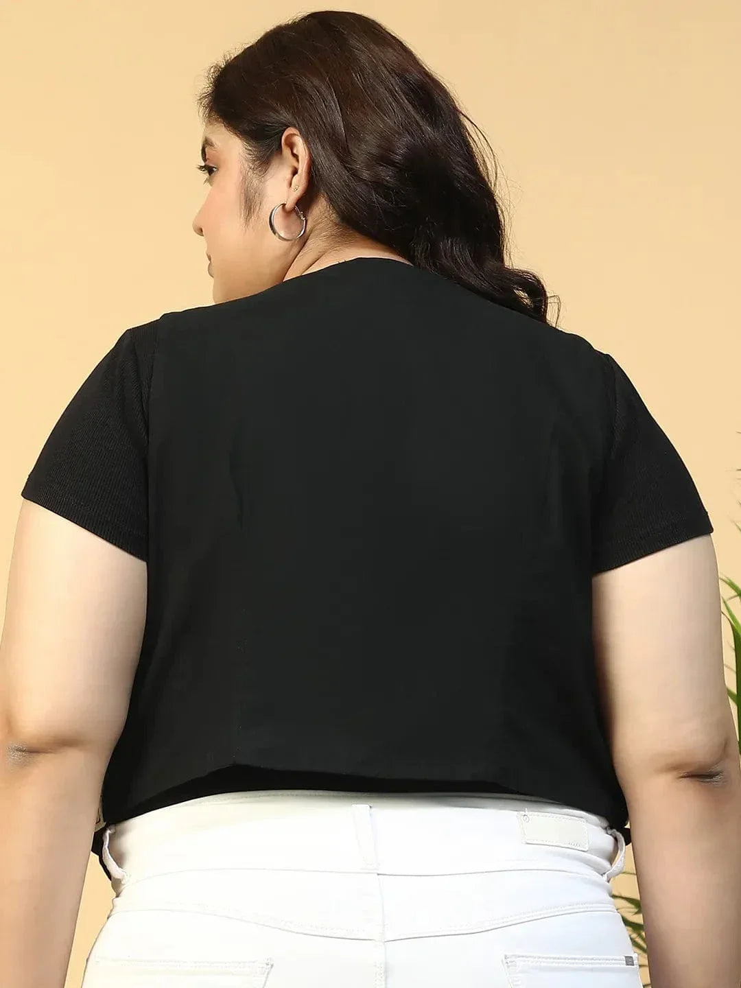 Royal Black Embroidered Sleeveless Jodhpuri Style Plus Size Women Cotton Shrug - oxolloxo