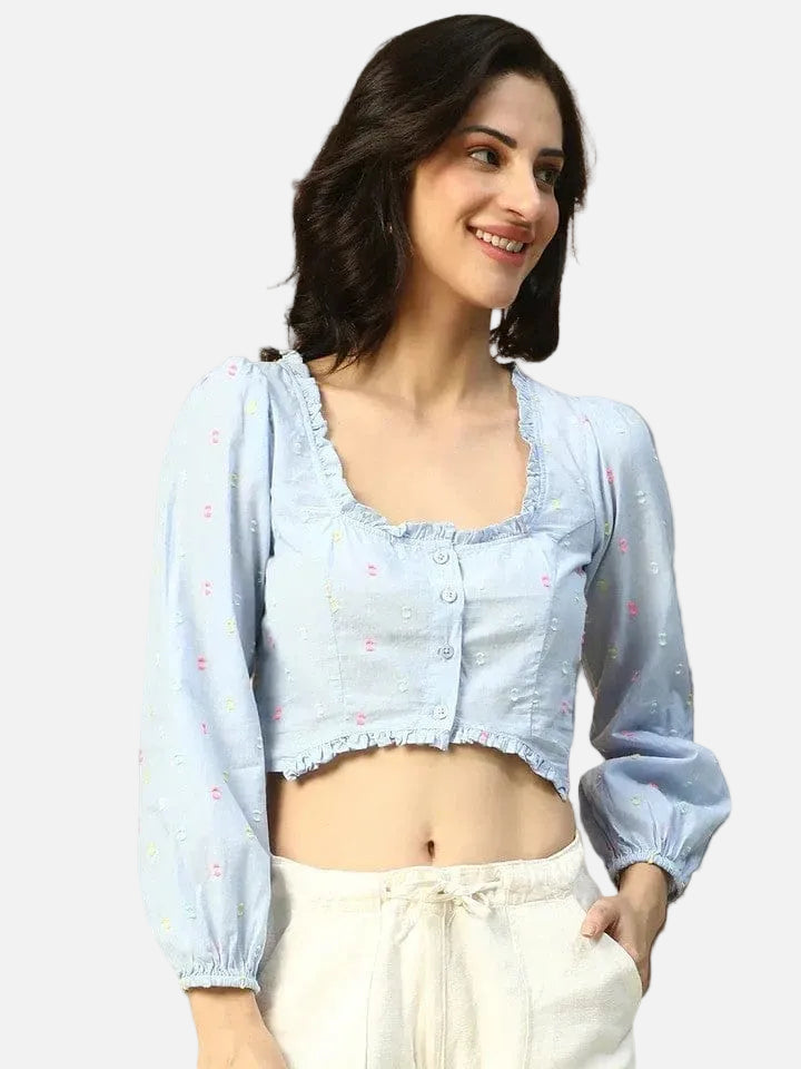 Blue Cotton Crop Top