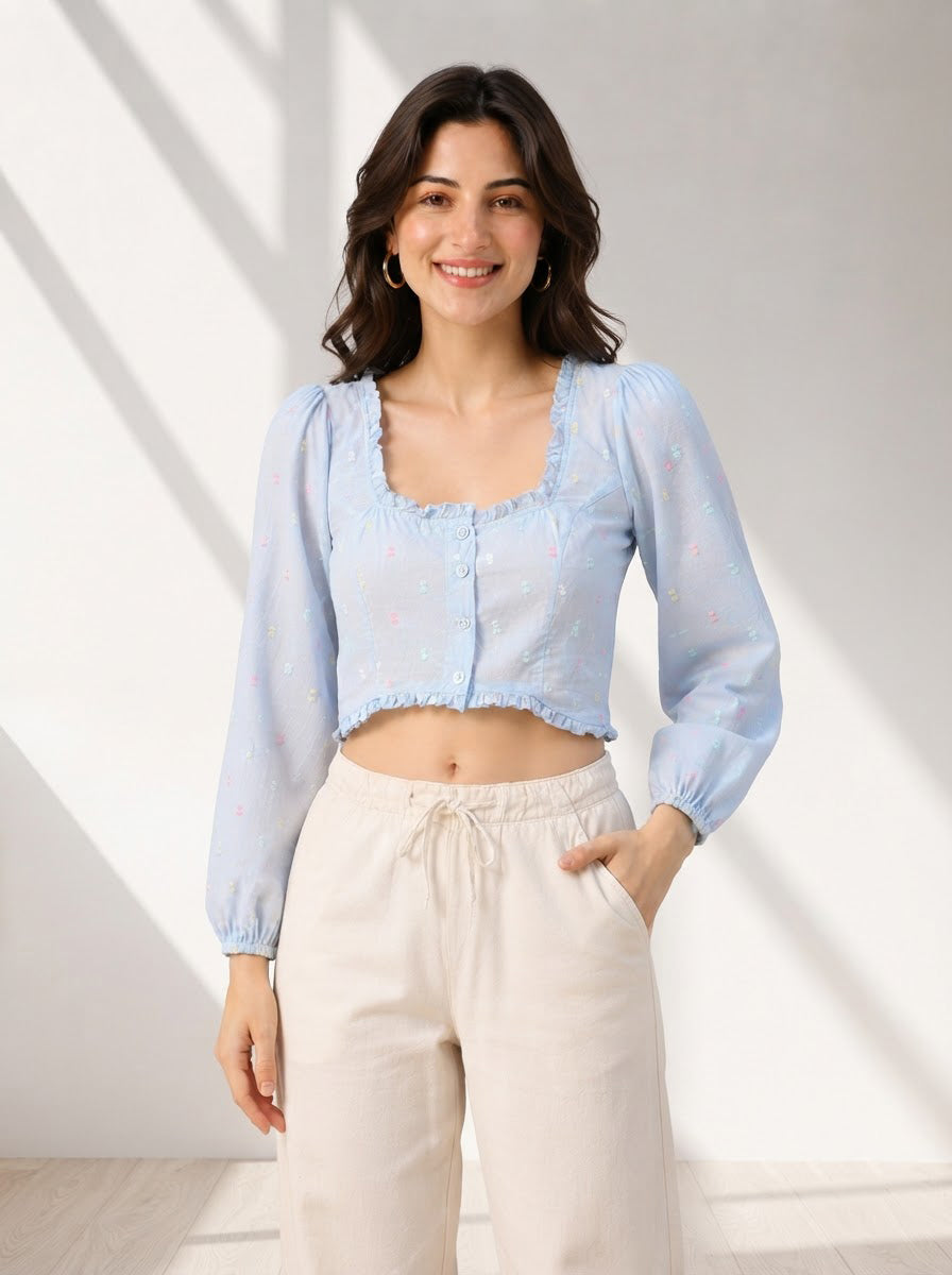 Blue Cotton Crop Top