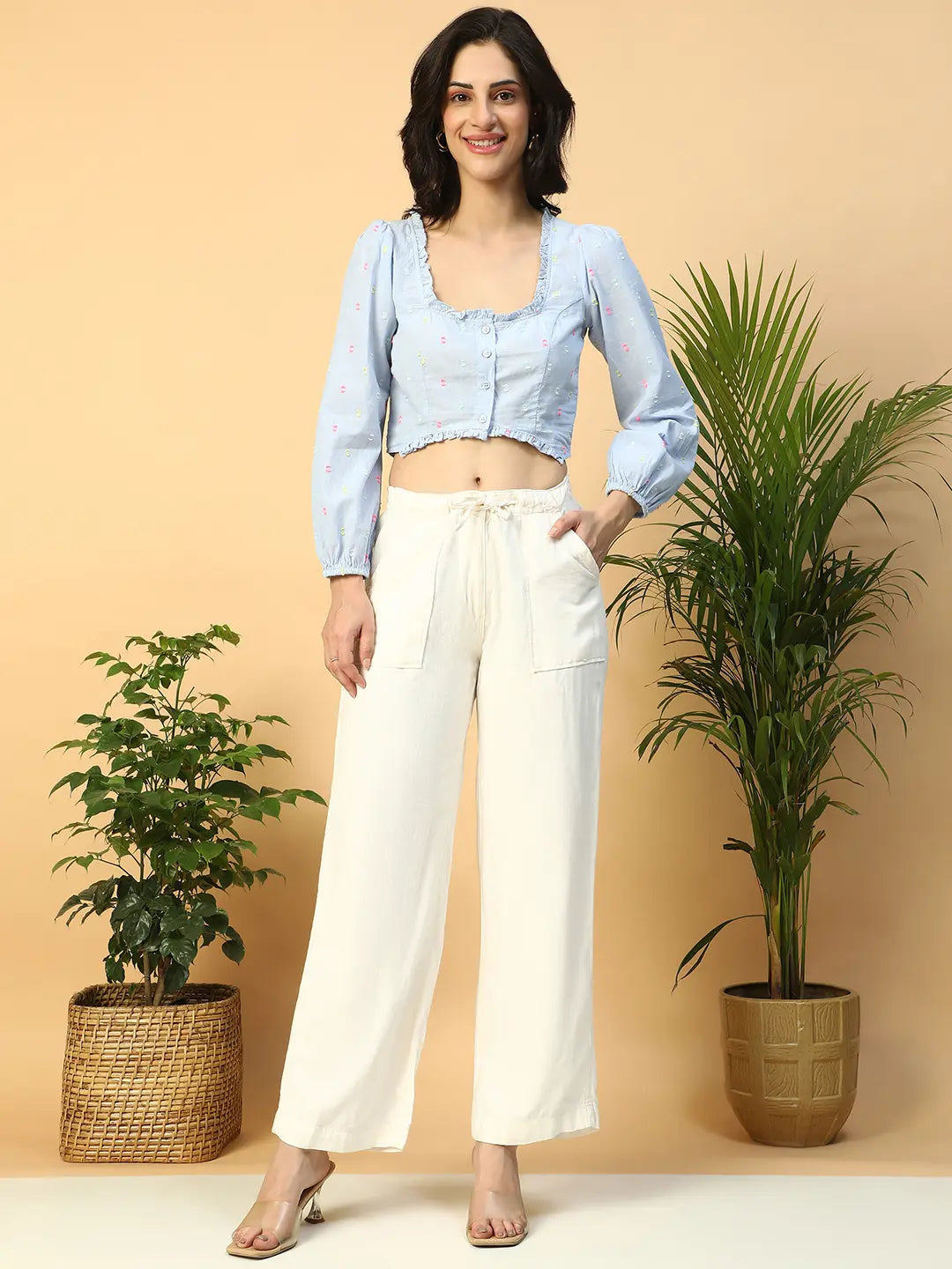 Blue Cotton Crop Top