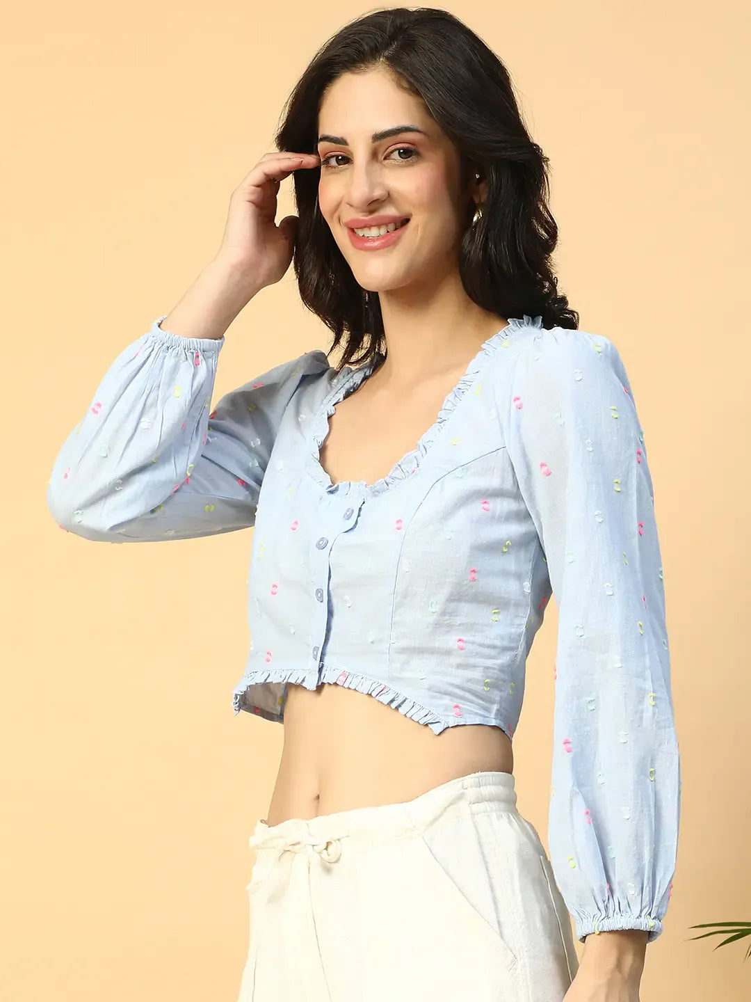 Blue Cotton Crop Top
