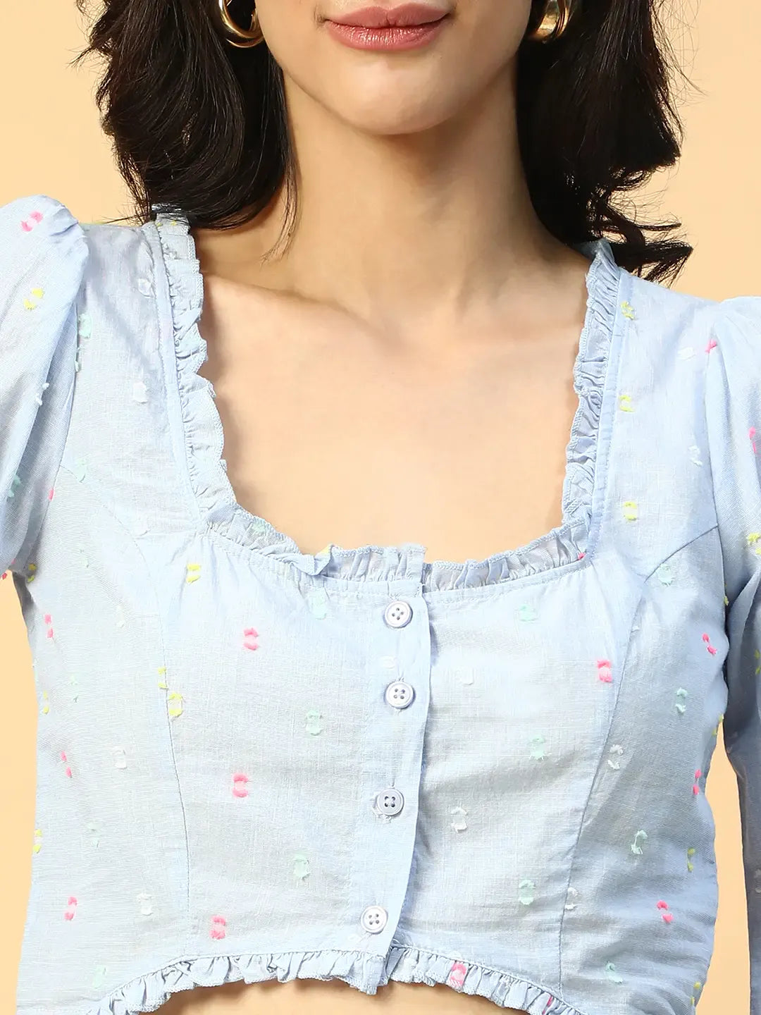 Blue Cotton Crop Top