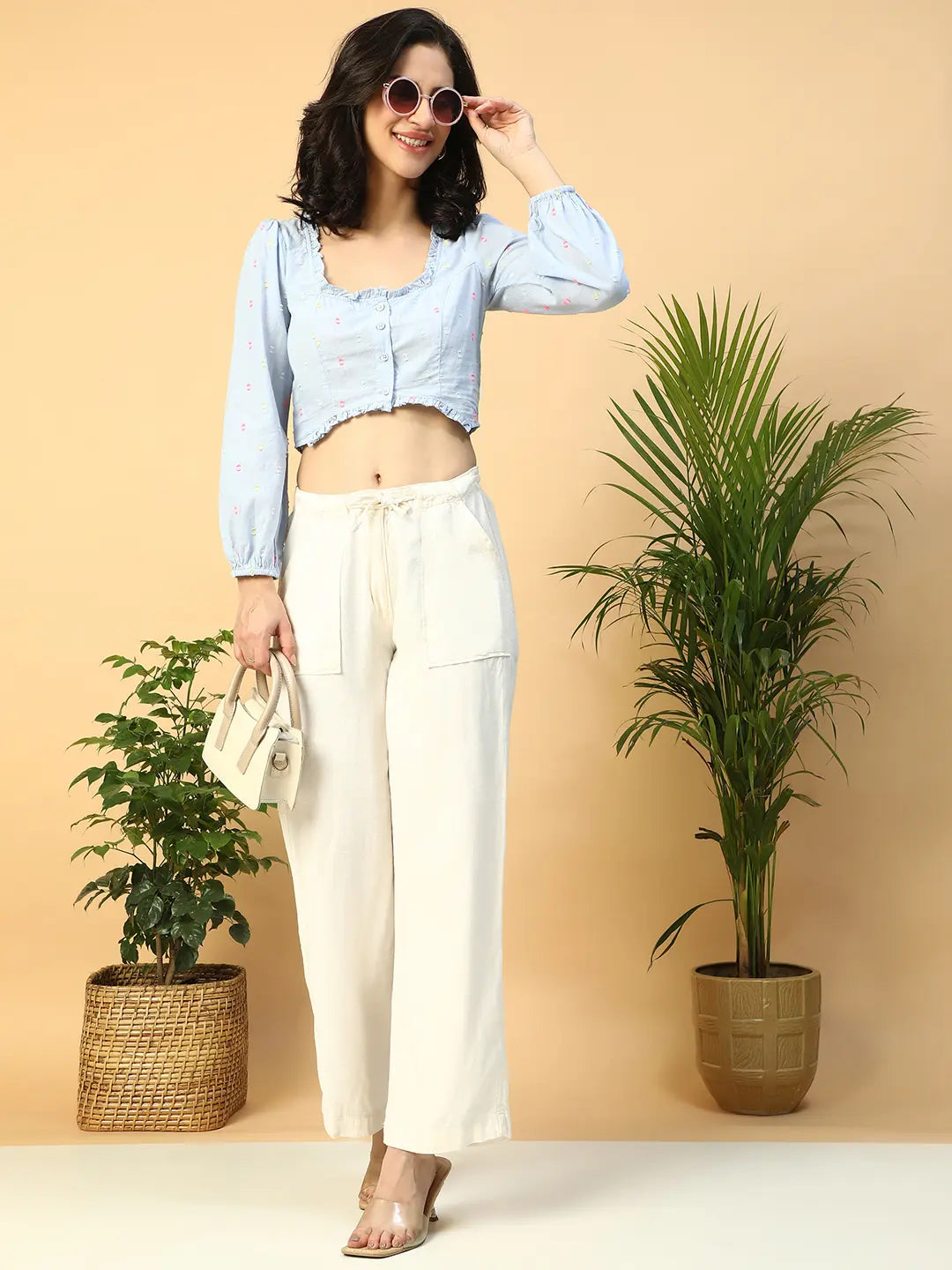 Blue Cotton Crop Top
