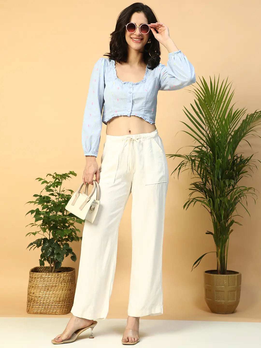 Blue Cotton Crop Top