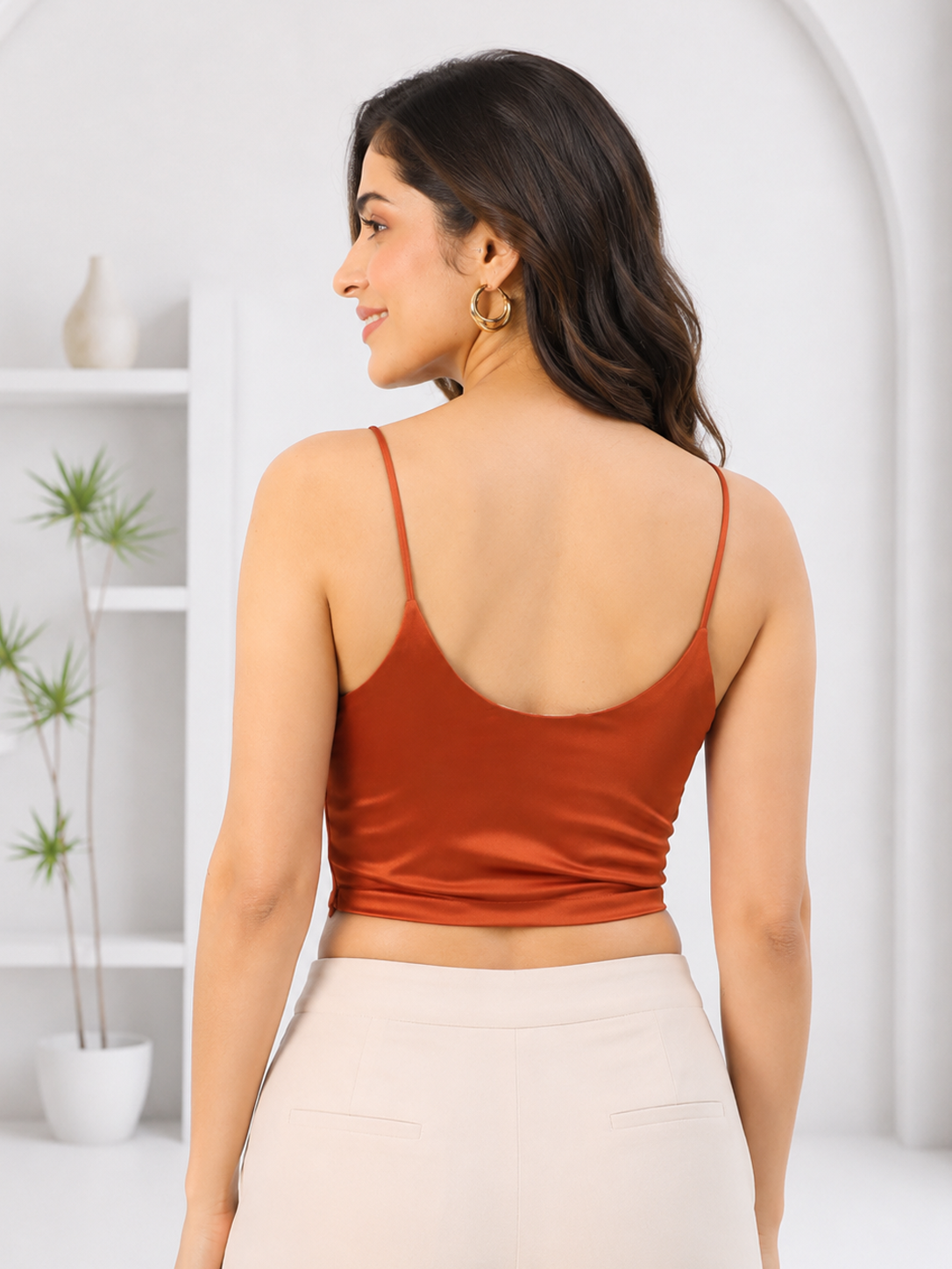 Women Orange Crop Top Oxolloxo